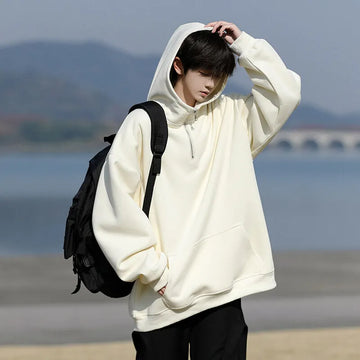 Riolio Spring Casual Hoodie Mens Half Zip Pullover Pure Color Streetwear Oversize Comfort Loose Fit Trending Hooded Sweatshirt